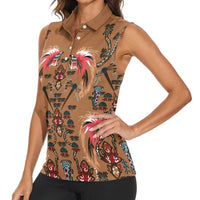 Terracotta Bird of Batik Papua Women Sleeveless Polo Shirt Exotic Natural Wealth of Papua LT9 - Polynesian Pride