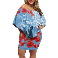 FSM Verterans Day Family Matching Off Shoulder Short Dress and Hawaiian Shirt Their Lives Your Freedom LT9 Mom's Dress Blue - Polynesian Pride