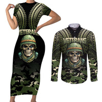 Veterans Day Couples Matching Short Sleeve Bodycon Dress and Long Sleeve Button Shirt War Never Leaves A Veteran Proud Military