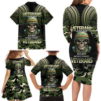 Veterans Day Family Matching Long Sleeve Bodycon Dress and Hawaiian Shirt War Never Leaves A Veteran Proud Military LT9 - Polynesian Pride