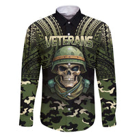 Veterans Day Family Matching Mermaid Dress and Hawaiian Shirt War Never Leaves A Veteran Proud Military LT9 Dad's Shirt - Long Sleeve Black - Polynesian Pride