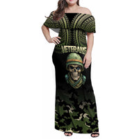 Veterans Day Family Matching Off Shoulder Maxi Dress and Hawaiian Shirt War Never Leaves A Veteran Proud Military LT9 Mom's Dress Black - Polynesian Pride