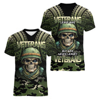 Veterans Day Women V-Neck T-Shirt War Never Leaves A Veteran Proud Military