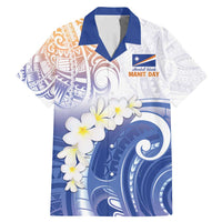 Marshall Islands Manit Day Family Matching Mermaid Dress and Hawaiian Shirt Plumeria and Polynesian Tribal LT9 Dad's Shirt - Short Sleeve White - Polynesian Pride
