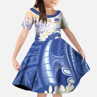 Marshall Islands Manit Day Family Matching Off The Shoulder Long Sleeve Dress and Hawaiian Shirt Plumeria and Polynesian Tribal LT9 Daughter's Dress White - Polynesian Pride