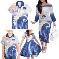 Marshall Islands Manit Day Family Matching Off The Shoulder Long Sleeve Dress and Hawaiian Shirt Plumeria and Polynesian Tribal LT9 - Polynesian Pride