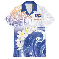 Marshall Islands Manit Day Family Matching Puletasi and Hawaiian Shirt Plumeria and Polynesian Tribal LT9 Dad's Shirt - Short Sleeve White - Polynesian Pride