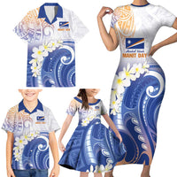 Marshall Islands Manit Day Family Matching Short Sleeve Bodycon Dress and Hawaiian Shirt Plumeria and Polynesian Tribal LT9 - Polynesian Pride