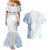 Palau 1981 Tribal Tattoo Couples Matching Mermaid Dress and Hawaiian Shirt with Belau Plumeria Flowers LT9 - Polynesian Pride