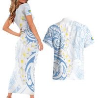 Palau 1981 Tribal Tattoo Couples Matching Short Sleeve Bodycon Dress and Hawaiian Shirt with Belau Plumeria Flowers LT9 - Polynesian Pride