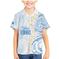 Palau 1981 Tribal Tattoo Family Matching Mermaid Dress and Hawaiian Shirt with Belau Plumeria Flowers LT9 Son's Shirt White - Polynesian Pride