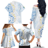 Palau 1981 Tribal Tattoo Family Matching Off The Shoulder Long Sleeve Dress and Hawaiian Shirt with Belau Plumeria Flowers LT9 - Polynesian Pride