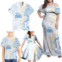 Palau 1981 Tribal Tattoo Family Matching Off Shoulder Maxi Dress and Hawaiian Shirt with Belau Plumeria Flowers LT9 - Polynesian Pride