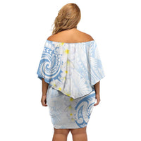 Palau 1981 Tribal Tattoo Family Matching Off Shoulder Short Dress and Hawaiian Shirt with Belau Plumeria Flowers LT9 - Polynesian Pride