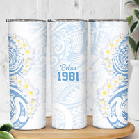 Palau 1981 Tribal Tattoo Skinny Tumbler with Belau Plumeria Flowers LT9 - Polynesian Pride