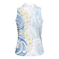 Palau 1981 Tribal Tattoo Women Sleeveless Polo Shirt with Belau Plumeria Flowers LT9 - Polynesian Pride