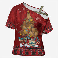 Funny Kiwi Bird Xmas Tree Cross Shoulder Shirt New Zealand Tribal Christmas Spirit LT9 Female Red - Polynesian Pride