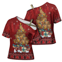 Funny Kiwi Bird Xmas Tree Cross Shoulder Shirt New Zealand Tribal Christmas Spirit LT9 - Polynesian Pride