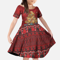 Funny Kiwi Bird Xmas Tree Family Matching Long Sleeve Bodycon Dress and Hawaiian Shirt New Zealand Tribal Christmas Spirit LT9 Daughter's Dress Red - Polynesian Pride