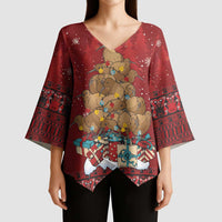 Funny Kiwi Bird Xmas Tree Kimono Sleeve Blouse New Zealand Tribal Christmas Spirit LT9 - Polynesian Pride