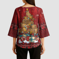 Funny Kiwi Bird Xmas Tree Kimono Sleeve Blouse New Zealand Tribal Christmas Spirit LT9 - Polynesian Pride