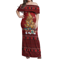 Funny Kiwi Bird Xmas Tree Off Shoulder Maxi Dress New Zealand Tribal Christmas Spirit LT9 Women Red - Polynesian Pride