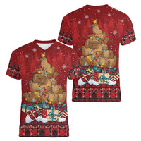 Funny Kiwi Bird Xmas Tree Women V-Neck T-Shirt New Zealand Tribal Christmas Spirit LT9 - Polynesian Pride