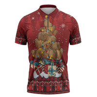 Funny Kiwi Bird Xmas Tree Zipper Polo Shirt New Zealand Tribal Christmas Spirit LT9 Red - Polynesian Pride