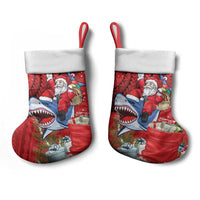 Funny Santa Riding Shark Christmas Stocking Polynesian Tribal Christmas Spirit - Polynesian Pride