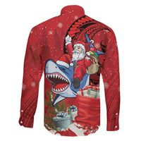 Funny Santa Riding Shark Family Matching Mermaid Dress and Hawaiian Shirt Polynesian Tribal Christmas Spirit LT9 - Polynesian Pride