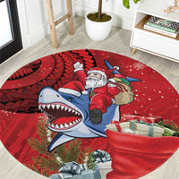Funny Santa Riding Shark Round Carpet Polynesian Tribal Christmas Spirit LT9 Red - Polynesian Pride