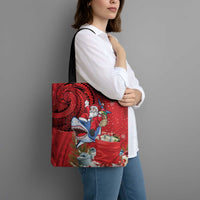 Funny Santa Riding Shark Tote Bag Polynesian Tribal Christmas Spirit - Polynesian Pride