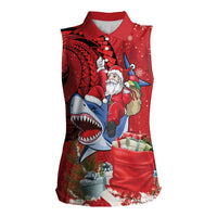 Funny Santa Riding Shark Women Sleeveless Polo Shirt Polynesian Tribal Christmas Spirit LT9 Female Red - Polynesian Pride