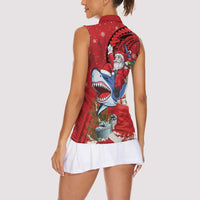 Funny Santa Riding Shark Women Sleeveless Polo Shirt Polynesian Tribal Christmas Spirit LT9 - Polynesian Pride