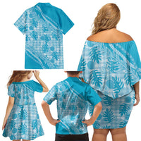 Hawaii Breadfruit Palaka Family Matching Off Shoulder Short Dress and Hawaiian Shirt Polu Maile Lei LT9 - Polynesian Pride