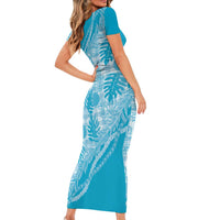 Hawaii Breadfruit Palaka Short Sleeve Bodycon Dress Polu Maile Lei - Polynesian Pride