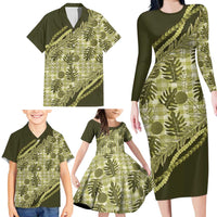 Hawaii Breadfruit Palaka Family Matching Long Sleeve Bodycon Dress and Hawaiian Shirt Omaomao Maile Lei LT9 - Polynesian Pride