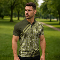Hawaii Breadfruit Palaka Zipper Polo Shirt Omaomao Maile Lei - Polynesian Pride