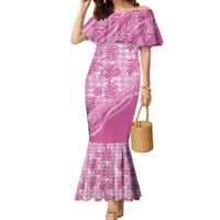 Hawaii Breadfruit Palaka Family Matching Mermaid Dress and Hawaiian Shirt Omaomao Ulaula Maile Lei LT9 Mom's Dress Pink - Polynesian Pride