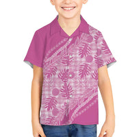 Hawaii Breadfruit Palaka Family Matching Mermaid Dress and Hawaiian Shirt Omaomao Ulaula Maile Lei LT9 Son's Shirt Pink - Polynesian Pride