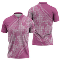 Hawaii Breadfruit Palaka Zipper Polo Shirt Omaomao Ulaula Maile Lei - Polynesian Pride