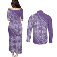 Hawaii Breadfruit Palaka Couples Matching Puletasi and Long Sleeve Button Shirt Poni Maile Lei - Polynesian Pride