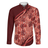 Hawaii Breadfruit Palaka Family Matching Off The Shoulder Long Sleeve Dress and Hawaiian Shirt Ulaula Maile Lei LT9 Dad's Shirt - Long Sleeve Red - Polynesian Pride