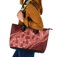 Hawaii Breadfruit Palaka Leather Tote Bag Ulaula Maile Lei - Polynesian Pride