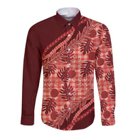 Hawaii Breadfruit Palaka Long Sleeve Button Shirt Ulaula Maile Lei - Polynesian Pride