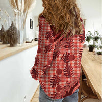 Hawaii Breadfruit Palaka Women Casual Shirt Ulaula Maile Lei - Polynesian Pride