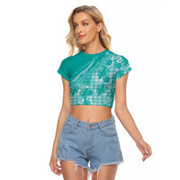 Hawaii Breadfruit Palaka Raglan Cropped T Shirt Polu Opal Maile Lei - Polynesian Pride