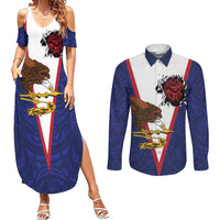 American Samoa Heart Tribal Personalized Couples Matching Summer Maxi Dress and Long Sleeve Button Shirt Polynesian Patterns
