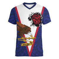 American Samoa Heart Tribal Personalized Women V-Neck T-Shirt Polynesian Patterns