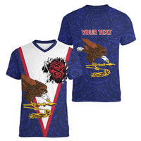 American Samoa Heart Tribal Personalized Women V-Neck T-Shirt Polynesian Patterns